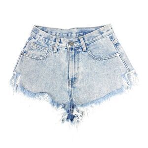 UNIF Slitz Shorts Western Raw Hem Distressed Jean Short Acid Wash Light Denim 24